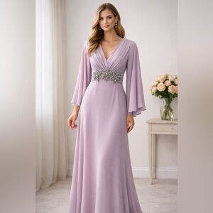 RARE! Mac Duggar Lilac Star Embellished Volume Sleeves Dress XS